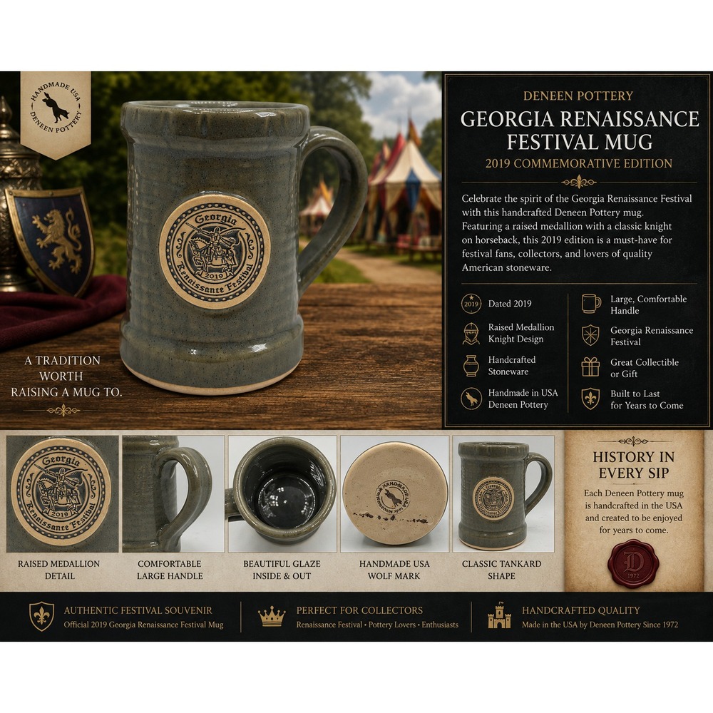 Deneen Pottery 2019 Georgia Renaissance Festival Gray Stoneware Mug Handcrafted